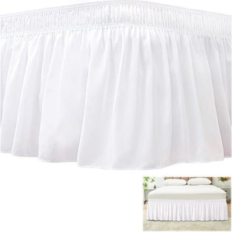 Jupe de lit élastique, jupe de lit d'angle, jupe de lit, ourlet de 38 cm, couvre le matelas et le sommier, 120 x 200 cm, jupe de lit à volants, blanche (1/5)