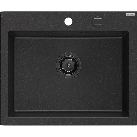 Mexen Elix évier en granit 1 bac 600 x 500 mm, noir/argent métallisé, siphon noir - 6525601005-73-B (1/5)