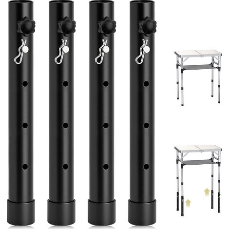 PCS Pied de Table Metal Réglables 44cm Extensions de Pieds de Table 4 Niveaux de Réglage en Hauteur Rallonges de Pieds de Table Noirs pour Tables Pliantes, Meuble, Chaise, Canapé (1/5)