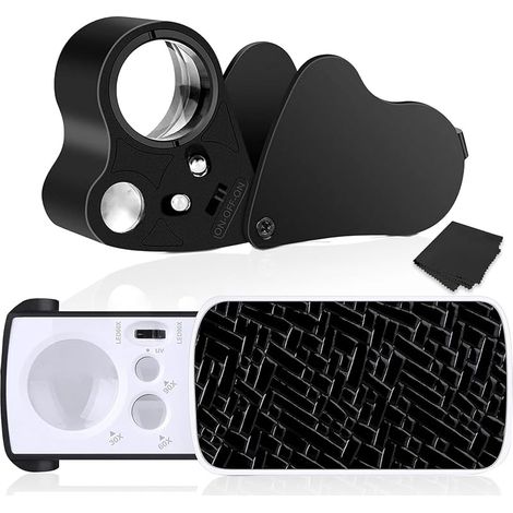, Loupe de bijoux 30 x 60 x 90 x 90 x 90 x Loupe avec lumière UV LED en métal pour pierres précieuses, bijoux, jupes, timbres, pièces de monnaie, antiquités avec chiffon (1/5)