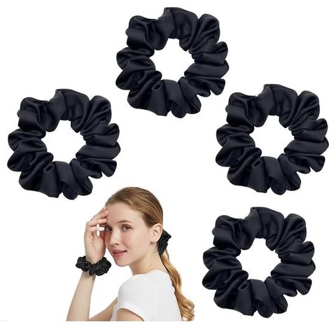 Gomas elásticas para el cabello de seda auténtica, negras, para mujeres y niñas, 4 unidades. (1/2)