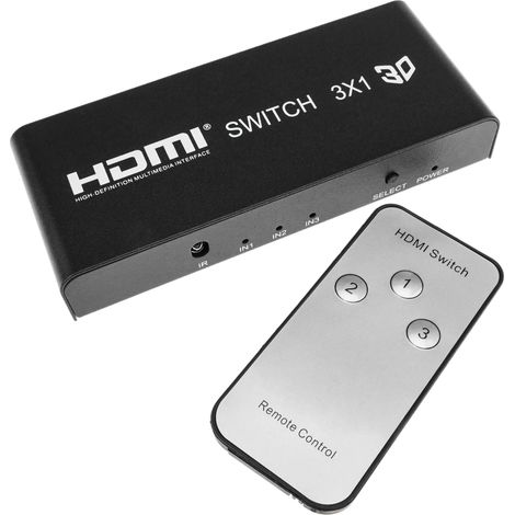 BeMatik - Selector HDMI con control remoto (3 IN a 1 OUT)