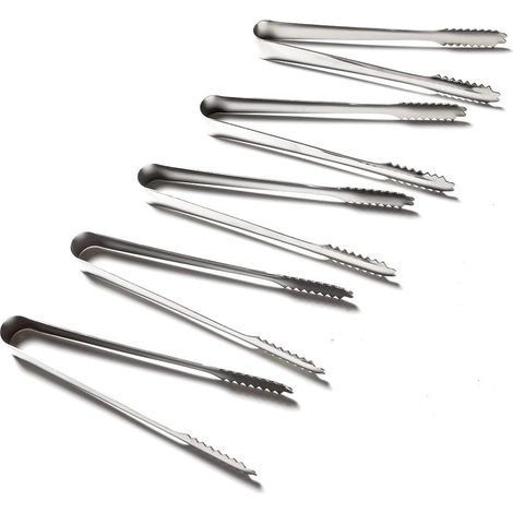 Pinces Cuisine - Lot de 5 - Acier Inoxydable - Bords Dentelés - Buffet Pain Glaçons - 18 cm (1/5)