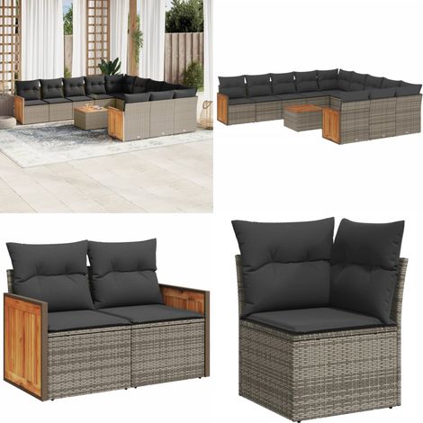 Salon de jardin avec coussins 12 pcs gris résine tressée - Ensemble Salon De Jardin - Meuble Extérieur - Salon De Jardin Pliable - Mobilier De Jardin - Chaise Longue - Home & Living (1/5)