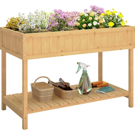 Outsunny huerto urbano de madera, mesa de cultivo con estante inferior, jardinera elevada para cultivo, plantas, flores, 110x46x76 cm, natural