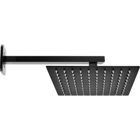 Set doccia soffione quadrato 30x30cm in acciaio inox e braccio 35cm nero opaco