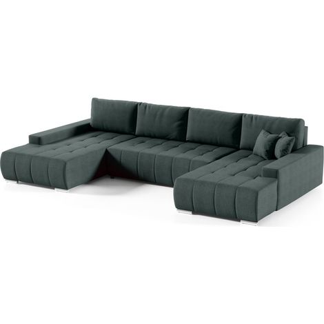 Wohnlandschaft Sofa mit Schlaffunktion VOGAR Stoff Aulla Moosgrün (1/4)