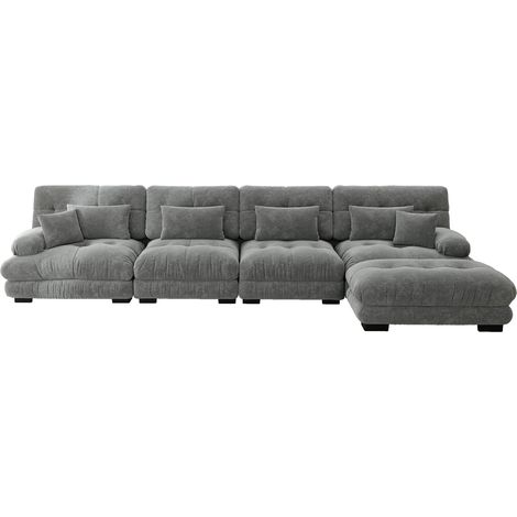 Canapé d'angle modulaire 4 places en tissu gris avec ottoman mobile, confort cloud, combinaison DIY pour salon, bureau et appartement, idéal pour un grand espace - CHICFURN (1/5)