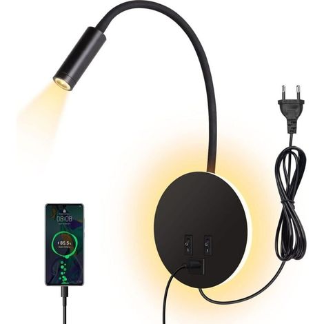 3W+8W LED-Schwanenhals-Leselampe, Wandleuchte, Nachttischlampe, Wandleuchte mit Schalter (1/4)