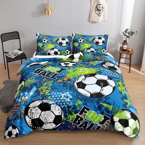 Fußball Bettwäsche-Set 200x200 cm mit 2 Kissenbezügen 80x80 cm, Reißverschluss, Mikrofaser