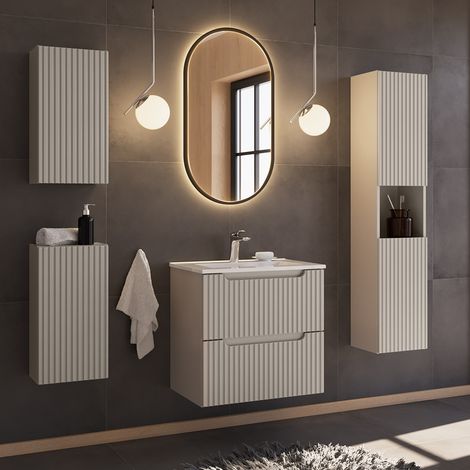 Badmöbel Set 5-teilig mit 60cm Waschtisch, Beige, NEWPORT-56-CASHMERE (1/5)