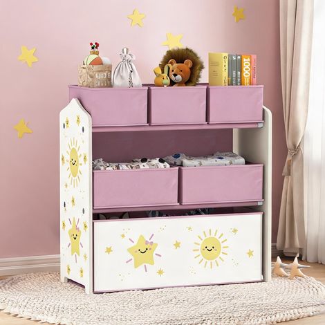 Étagère de rangement enfant 3 niveaux 6 boîtes 63 cm coloris rose (1/5)