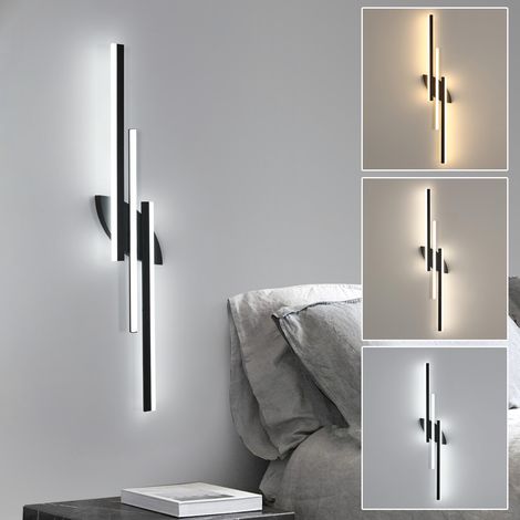 COMELY Applique LED nordica, nera, 100x20x4 cm, 28W, luce a 3 colori (regolabile), 220V, per soggiorno, camera da letto, corridoio, design lungo e minimalista (1/5)