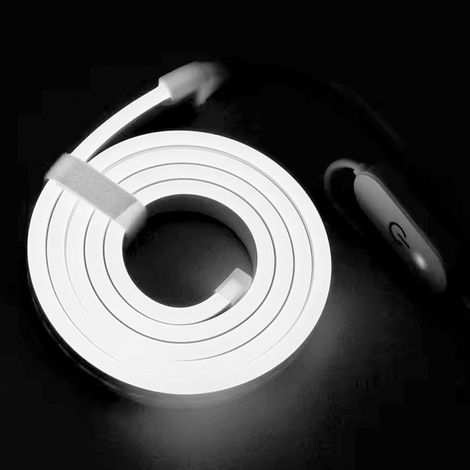 Bande Néon Flexible LED – USB, Dimmer tactile progressif, Clips, 1m, Lumière blanche. (1/5)