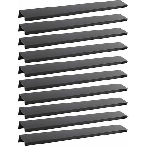 Set of 10 black handles, black furniture handles – invisible handles, black kitchen furniture handles, matte black furniture handles made of aluminum alloy, pitch 200 mm (1/4)