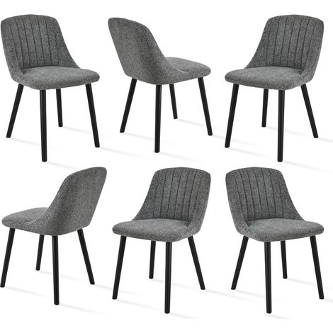 Goeurvant Chaises de salle à manger modernes avec coussin d'assise épais, dossier ergonomique et pieds en bois, Style et confort réunis - Lot de 6 - Gris/Vert - Chenille