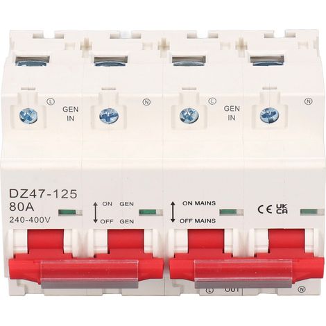 Disjoncteur miniature à verrouillage, commutateur de transfert de puissance double avec barre omnibus 2P+2P CA 240‑400 V 80 A (1/5)