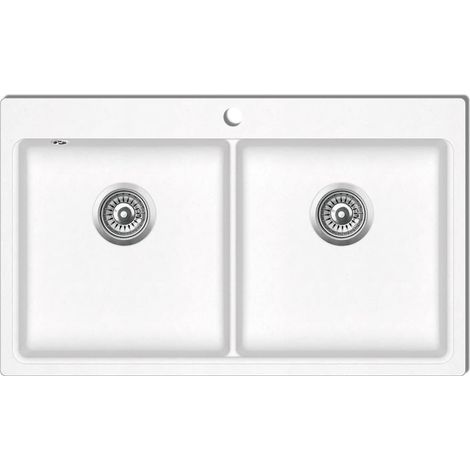 Évier de cuisine encastrable à 2 bacs en granite blanc crème (1/3)