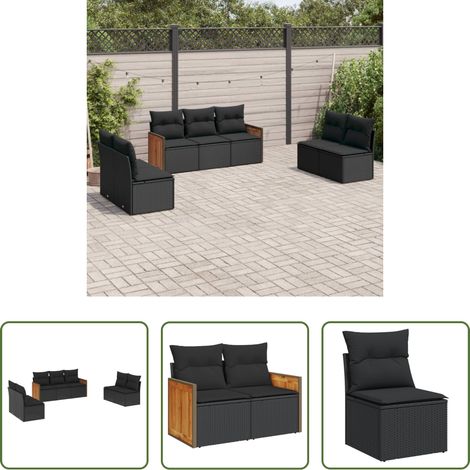 vidaXL Set de comedor de jardín 7 pzas y cojines ratán sintético negro (1/5)