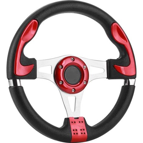 Bouton de Klaxon Rouge en Aluminium PVC pour Volant de Sport 12,5 Pouces, Accessoire modifié pour Voiture (Rouge) (1/5)