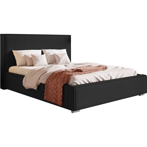 Lit design 180x200 Sydney - Moderne, Lit double avec sommier à lattes, Cadre en métal - Tissu velours Noir (Amor Velvet 4322)