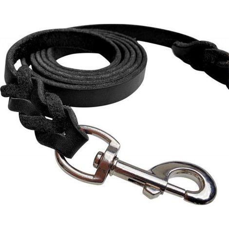 Laisse pour chien en cuir - 180 cm - noire - tressée - 100 % cuir pleine fleur - laisse pour chien - laisse robuste - longe en cuir (1/5)