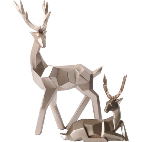 Estatua moderna de ciervo de resina – Juego de 2 piezas doradas para la decoración de interiores de la oficina o la sala de estar.
