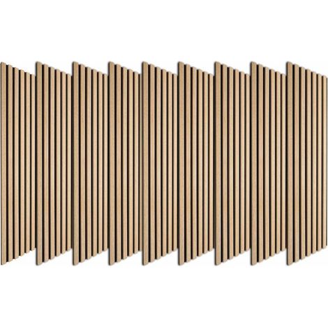 Decoon – Lot de 9 panneaux décoratifs muraux en chêne clair véritable 120x30 cm – Tête de lit 200 cm – Facile à poser sans découpe – 3,24 m²