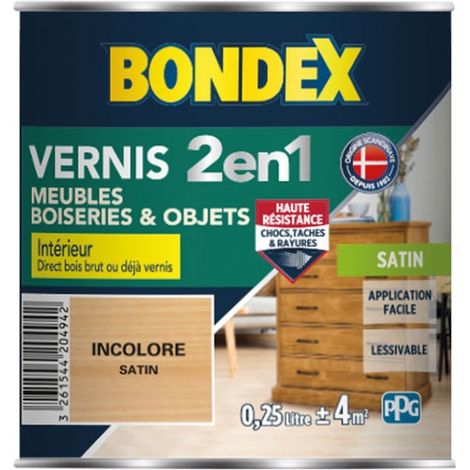 Bondex – Vernis intérieur 2 en 1 incolore satin 0,25 L – Protection bois brut et vernis – Application directe sur bois – Pour volets, portes, fenêtres