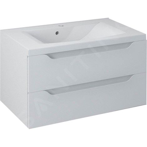 Sapho Wave - Meuble vasque, 800x450x480 mm, 2 tiroirs, blanc WA080-3030 (1/5)