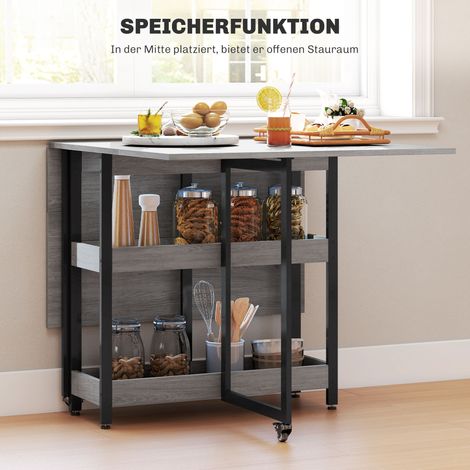 Table pliable design industriel, pour jusqu'à 4 personnes, étagères ouvertes, flexible, métal, panneau de particules, gris (1/5)
