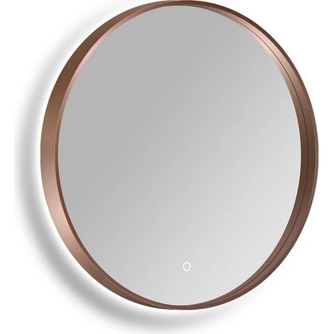 Specchio da bagno rotondo luminoso antiappannamento con pulsante touch Bordo rose gold D60 cm - CERALUMA (1/5)