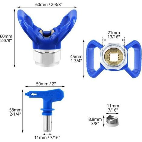 Buse De Pulvérisation Airless - Acier Inoxydable - Angle 20° À 50° - Compatible Pulvérisateurs Sans Air Standard - Lot De 6 Buses Réversibles Et 2 Protecteurs Universels (1/4)