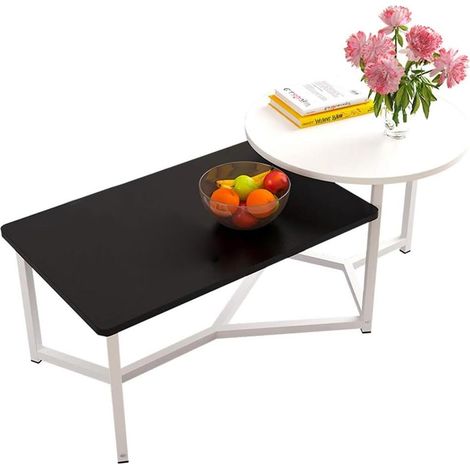 Tavolino Basso da Caffè 2 Ripiani Design Luxury Tavolo da Salotto Bianco e Nero (1/4)
