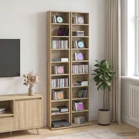 vidaXL CD Cabinet 2 pcs Sonoma Oak 33 x 23.5 x 175 cm Engineered Wood (1/5)