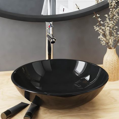vidaXL Lavabo de bain avec robinet et drain à poussoir Verre trempé (1/5)