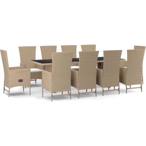 Maison Exclusive - 11-tlg. Garten-Essgruppe mit Kissen Beige Poly
