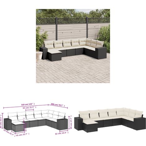 8-tlg. Garten-Sofagarnitur mit Kissen Schwarz Poly Rattan - Gartenmöbel - PE-Rattan - Outdoor Möbel - Lounge Set - Sofasitzgruppe - Home & Living
