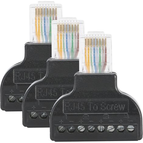 Lot de 3 connecteurs adaptateurs RJ45 mâle vers bornier à vis 8 broches pour audio/vidéo numérique (1/5)