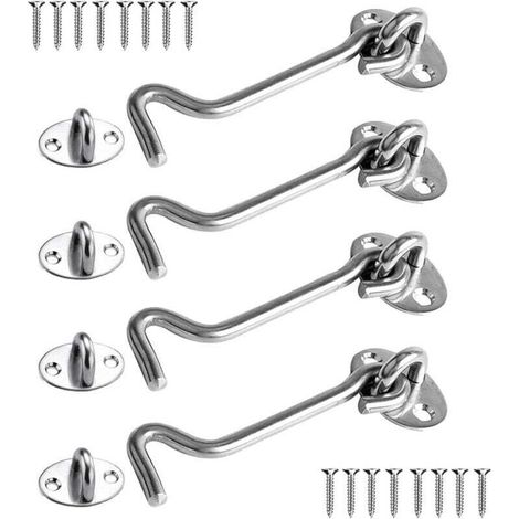 Loquet Port 4 Pièces, Crochet Fermeture Porte, 4 inch Acier Inoxydable Porte Loquet, Verrou Portail pour Serrures Porte de Grange Salle de Bain Fenêtre Porte Coulissante (Silver)