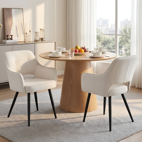 Wahson Esszimmerstühle 2er Set Chenille, Essstühle mit Armlehne modern Armlehnstuhl Polsterstuhl mit Metallbeinen für Esszimmer/Wohnzimmer/Küche, Beige
