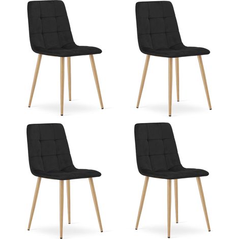 Silla Kara - terciopelo negro / patas color madera x 4 (1/5)