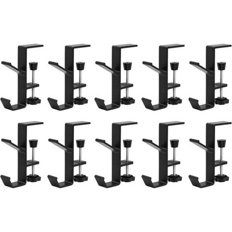 10-teiliger Kopfhörerständer – Schreibtischhaken für Schüler – Verstellbarer Armclip – für Büros, Computertische, Schülerschreibtische – Schwarz – Aluminium (1/5)