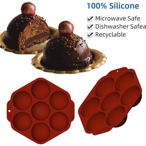 Silikonform mit 7 Mulden für Schokoladen-Halbkugeln, Silikonformen zur Herstellung von Schokoladenkuchen-Kuppelmousse (1/4)