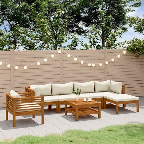 vidaXL Muebles de jardín 7 pzas cojines crema madera maciza de acacia (1/5)
