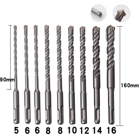 Csparkv – Forets à béton 9 pièces 5mm-16mm – Acier au carbure – Tête en forme de X pour perçage efficace – Pour béton, pierre et carrelage