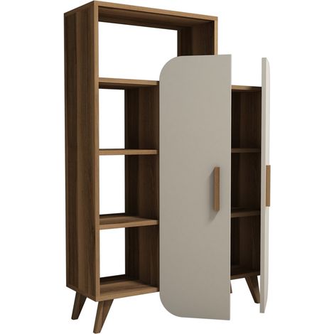 Mobile in legno con ripiano "Form" - 90 x 32 x 132 cm - Noce Crema