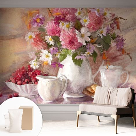 Tapete Vliestapete mit Kleber - Wanddekoration Wohnzimmer - Tapete Schlafzimmer Wiesenblumen 312x219 cm (1/5)