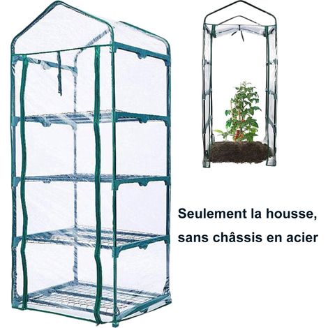 PVC Serre de Jardin bâche, Sans châssis en Acier, Porte zippée Enroulable, pour Les Plantes Serre à semis Jardinage - 69x49x158cm Transparent (1/5)