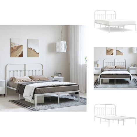 Cadre de lit métal sans matelas et tête de lit blanc 150x200 cm - Cadre De Lit - Lit Double - Lit Metal - Lit Blanc - Meuble Chambre (1/5)